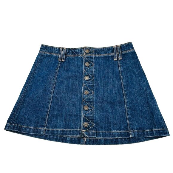 Hollister Denim Mini Skirt 13.5 Inch Length Button Closure Womens Size 1 Blue - Picture 1 of 6